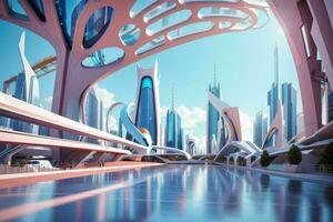 modern city in trendy futurism style.  AI Generative Pro Photo