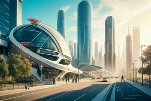 modern city in trendy futurism style.  AI Generative Pro Photo