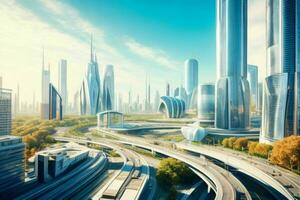 modern city in trendy futurism style.  AI Generative Pro Photo