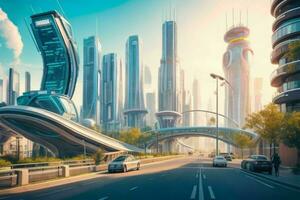 modern city in trendy futurism style.  AI Generative Pro Photo