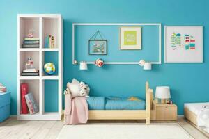 Interior kid's room and wall frame.  AI Generative Pro Photo