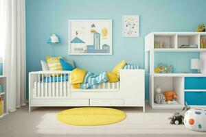 Interior kid's room and wall frame.  AI Generative Pro Photo