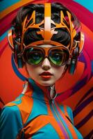 Women in trendy modern futurism style.  AI Generative Pro Photo