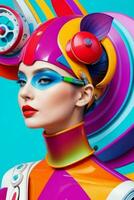 Women in trendy modern futurism style.  AI Generative Pro Photo