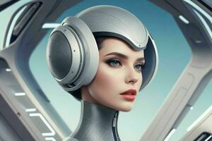 Women in trendy modern futurism style.  AI Generative Pro Photo