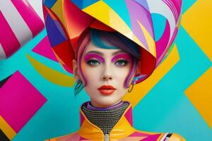 Women in trendy modern futurism style.  AI Generative Pro Photo