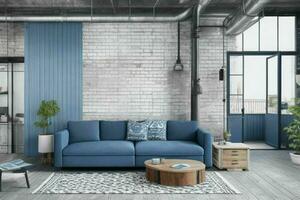 Modern industrial loft living room home interior.  AI Generative Pro Photo