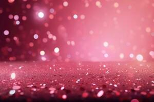 abstract pink glitter background. Defocused bokeh on a blue background and texture. Generative AI photo