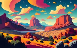 Epic Vistas, Majestic Rocky Deserts Beneath a Brooding Sky. AI Generated photo