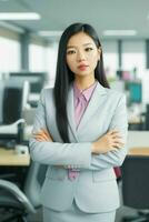 Businesswoman in the middle of a modern office. AI Generative Pro Photo