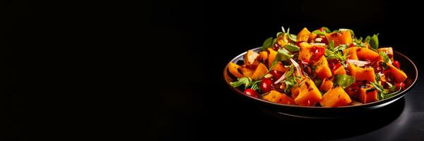 Vibrant roasted pumpkin salad isolated on a warm gradient background photo