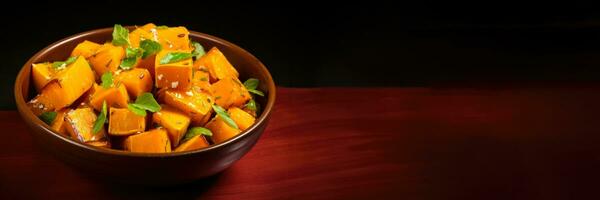 Vibrant roasted pumpkin salad isolated on a warm gradient background photo