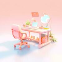 View of 3D Modern desk and chair office comfortable room Illustration photo