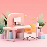 View of 3D Modern desk and chair office comfortable room Illustration photo