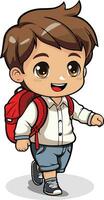 Schoolboy standing with backpack on his back vector illustration isolated on white background.Little boy with backpack goes to school.Back to school concept