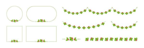 Mistletoe Frames and Garland Vector Element Set, Christmas Graphics Festive Winter Holiday Season Bunting