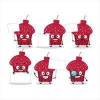 Cherry muffin cartoon character bring information board vector
