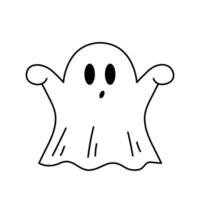 Cute scary ghost. Hand drawn Halloween character in sketch doodle style. Isolated vector illustration.