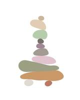 piedras zen cairns ilustración vectorial de estilo plano abstracto simple, concepto de relajación, meditación y yoga, pirámide de piedra de colores boho para hacer pancartas, carteles, tarjetas, impresiones, arte de pared vector