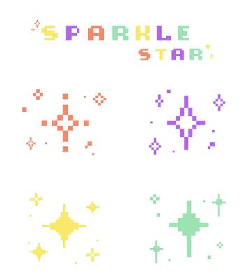 Colorful pixel sparkle set, Sparkling pixel bright sparkle star, Stars, glitter