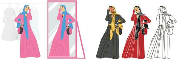 Vector set of stylish Muslim women.