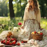 Picnic in the park. charming, relaxed, sweet, playful, natural photo