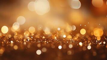 Abstract shiny background with blurred defocused light bokeh dots in gold and brown tones photo