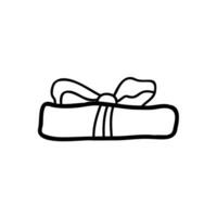 Gift box with bow in doodle style. Single isolated image on a white background. Stock vector illustration.