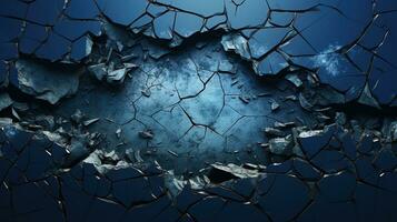 Alien planet blue cracked stone surface after impact textured background photo