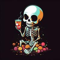 A Halloween celebrating kawaii skeleton skull vector illustration design photo