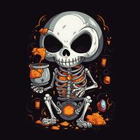 A Halloween celebrating kawaii skeleton skull vector illustration design photo