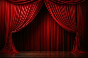 the red curtain on the stage is partly open. stage background photo