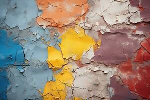 abstract cracked texture multicolored concrete wall background in pastel colors, generative ai photo