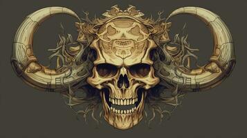 viking skull, digital art illustration, Generative AI photo