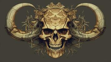 viking skull, digital art illustration, Generative AI photo