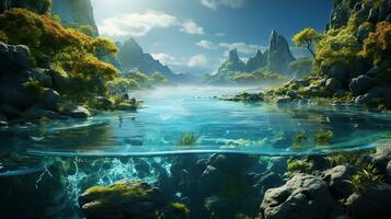 virtual social waters, digital art illustration, Generative AI photo