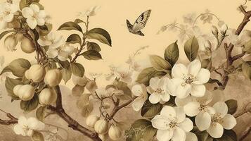 vintage botanical, digital art illustration, Generative AI photo