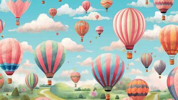 whimsical hot air balloons, digital art illustration, Generative AI photo