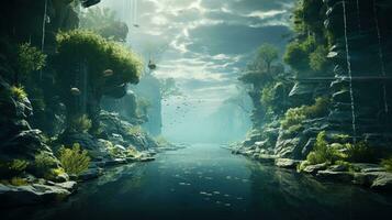 virtual social waters, digital art illustration, Generative AI photo