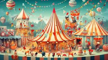 whimsical circus, digital art illustration, Generative AI photo