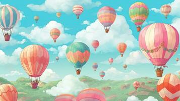 whimsical hot air balloons, digital art illustration, Generative AI photo