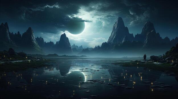 vertical serenity, digital art illustration, Generative AI photo