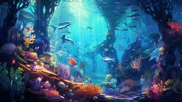 underwater paradise dive, digital art illustration, Generative AI photo