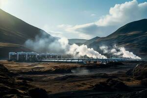 Remote geothermal energy facility extracting heat from underground in desolate terrain photo