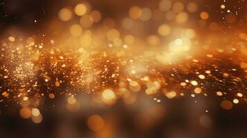 Abstract background with blurred defocused light bokeh dots in gold and brown tones photo