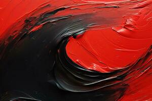 black and red abstract oil painting on canvas, acrylic texture background, rough brushstrokes wave of paint photo