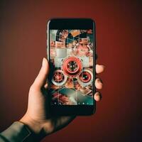 manos participación teléfono inteligente con película aplicación icono foto