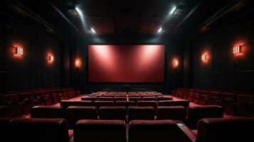 Cinema seats with spotlight and blank screen photo