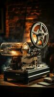 Movie projector with blank film reel on table photo