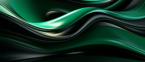 Digital abstract green waves on a black background. AI Generated. photo